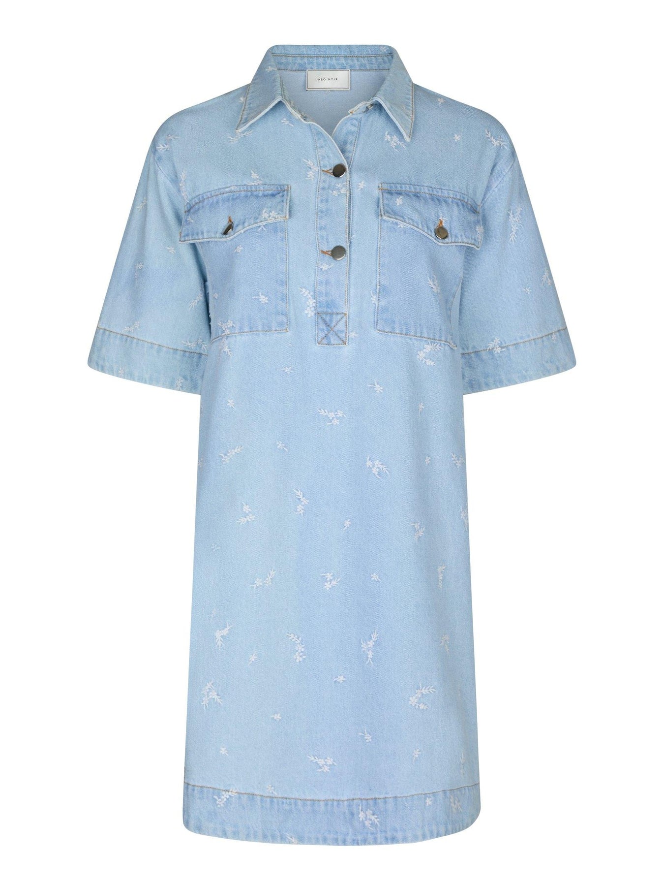 Saras Denim Emb Dress - Light Blue