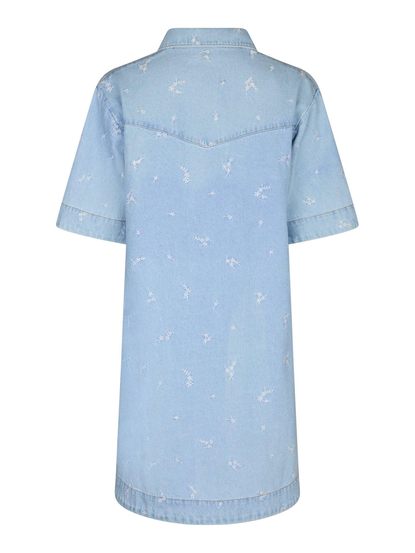 Saras Denim Emb Dress - Light Blue