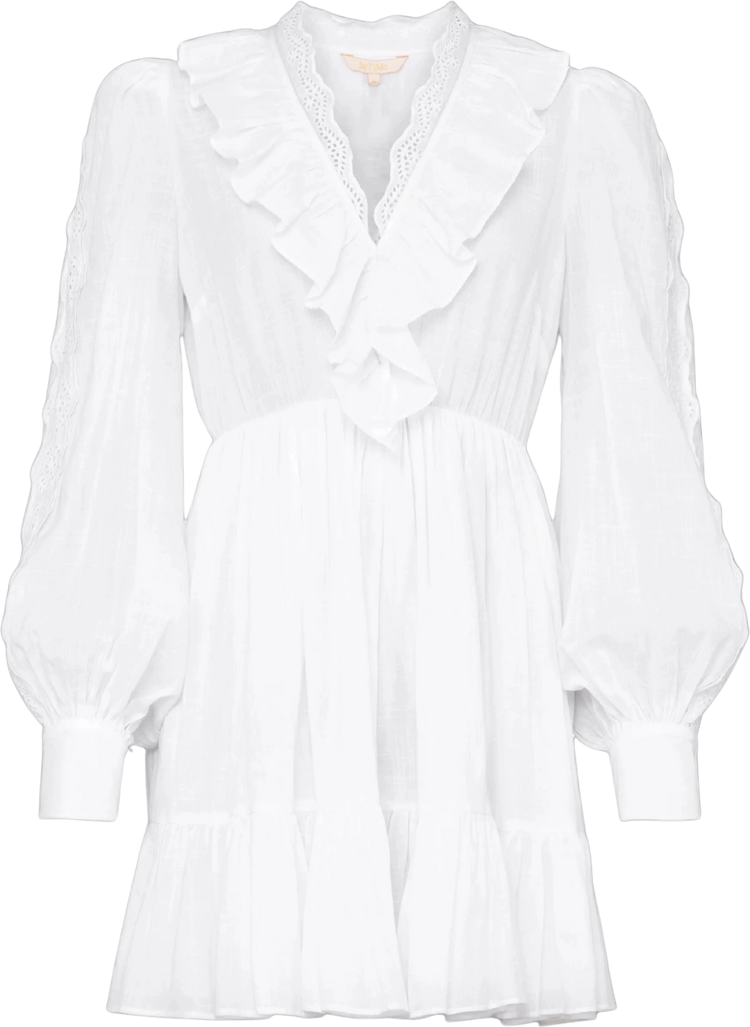 Cotton Slub V-Neck Dress - White