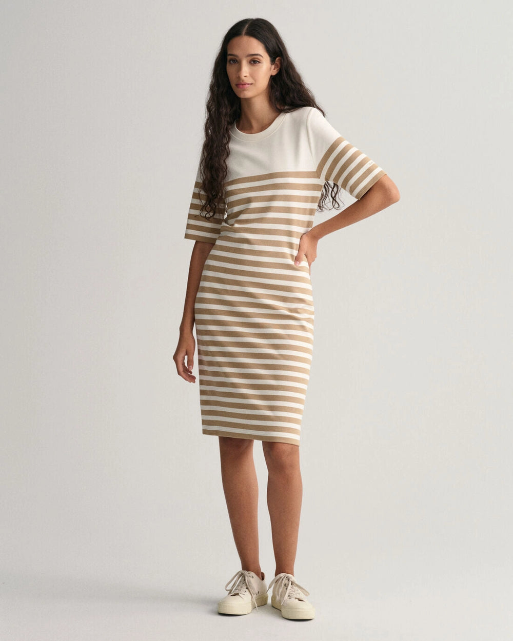 Striped Ss T-Shirt Dress - Dark Khaki