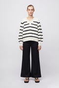 Bayside V-Neck Sweater - Cream Black Stripe