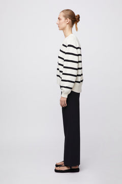 Bayside V-Neck Sweater - Cream Black Stripe
