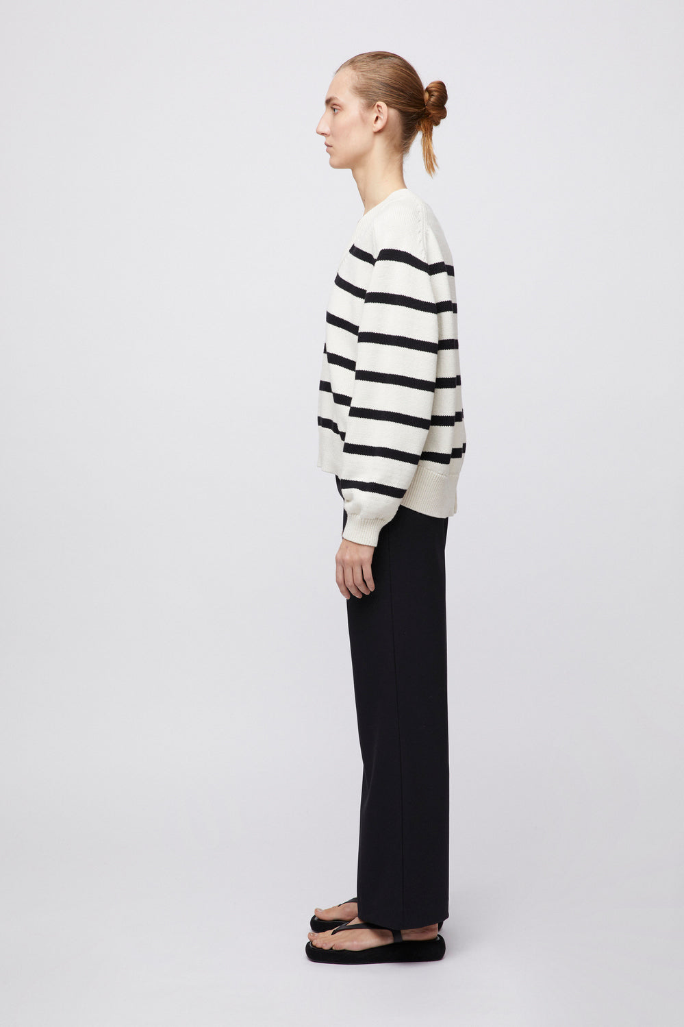 Bayside V-Neck Sweater - Cream Black Stripe
