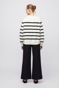Bayside V-Neck Sweater - Cream Black Stripe