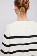 Bayside V-Neck Sweater - Cream Black Stripe