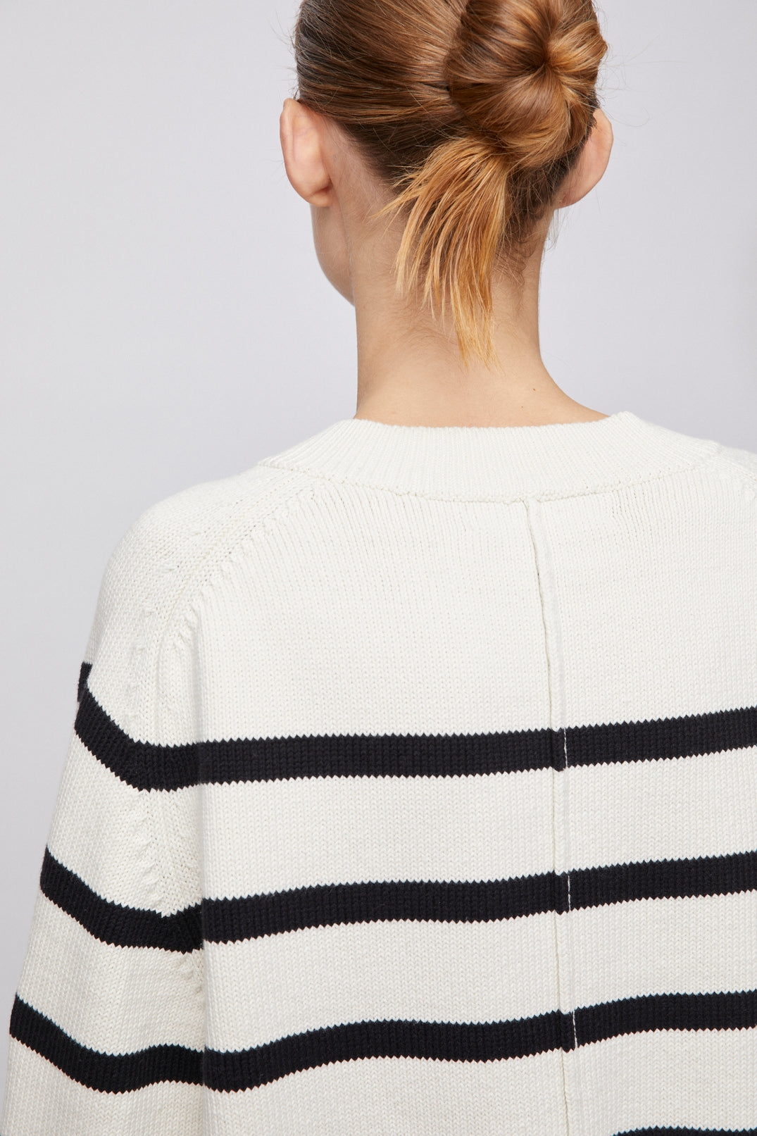 Bayside V-Neck Sweater - Cream Black Stripe