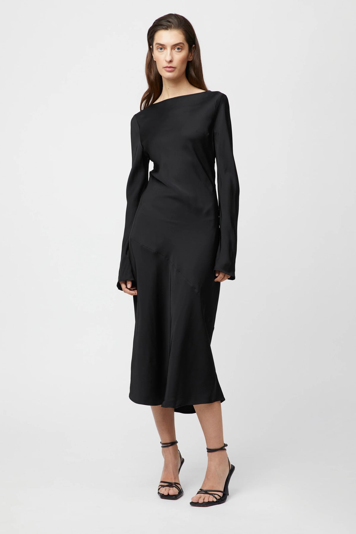 Longsleeve Bias Cut Slip Dress - Jet Black