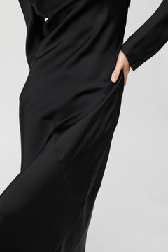 Longsleeve Bias Cut Slip Dress - Jet Black