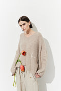 Sofie V-Neck Sweater - Beige Melange