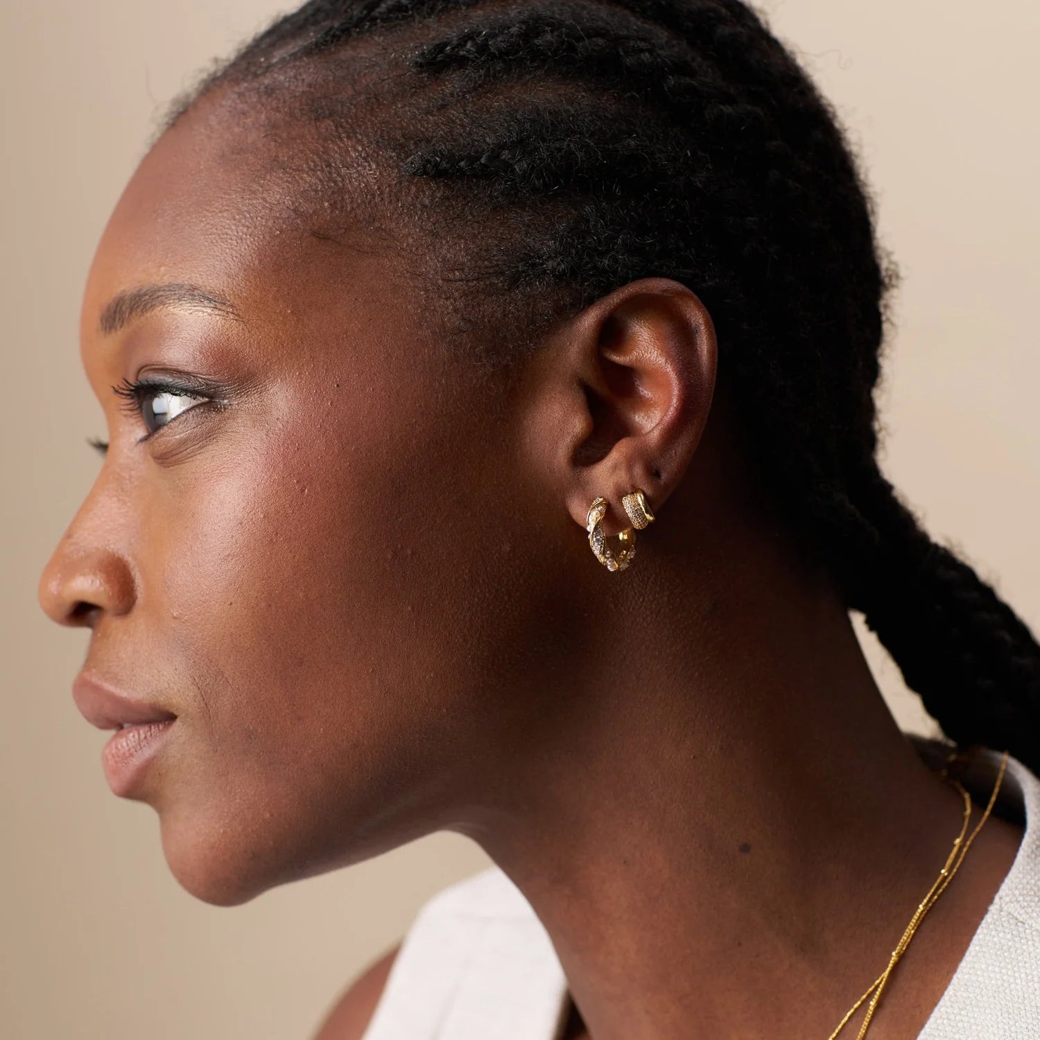 Pave & Metal Mini Domed Stud - Gold