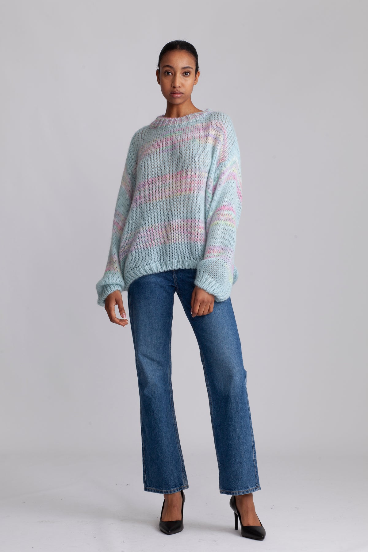 Shilo L/S Knit Jumper - Blue/Pink Rainbow