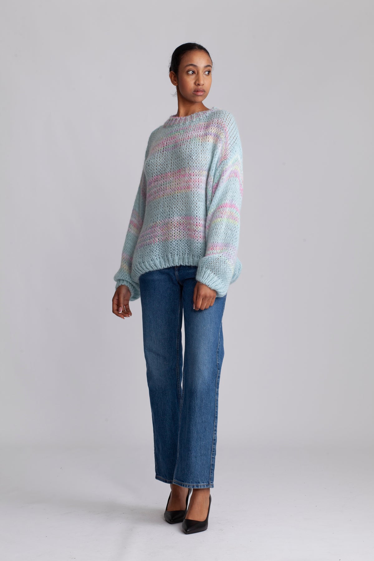 Shilo L/S Knit Jumper - Blue/Pink Rainbow
