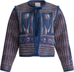 Valeria Print L/Slv Quilted Coat - Navy