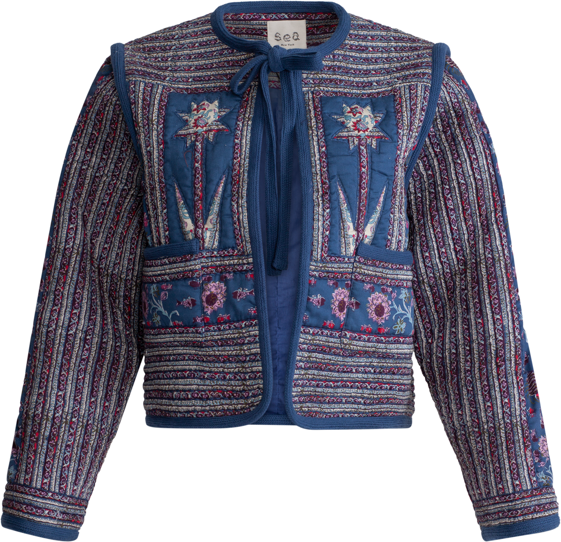 Valeria Print L/Slv Quilted Coat - Navy