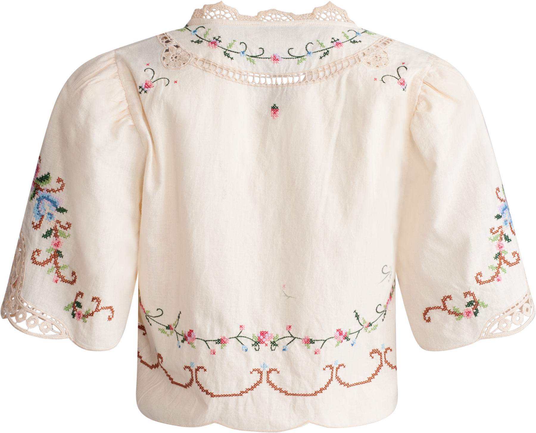 Edwina Embroidery S/Slv Tie Front Top - White