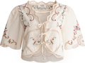 Edwina Embroidery S/Slv Tie Front Top - White