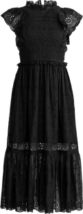 Veronique Embroidery Flutter Slv Dress - Black
