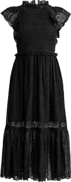 Veronique Embroidery Flutter Slv Dress - Black