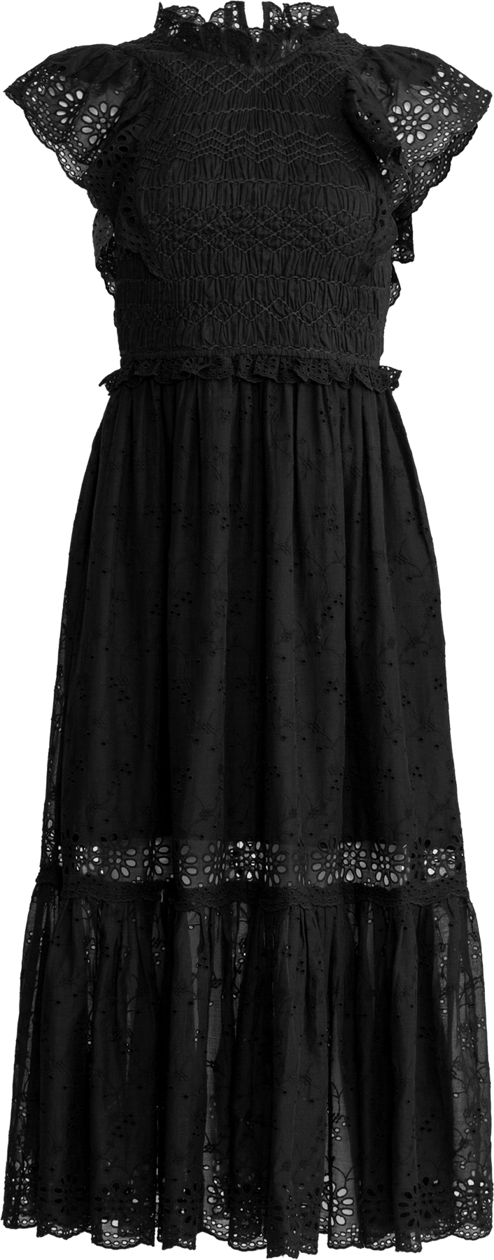Veronique Embroidery Flutter Slv Dress - Black