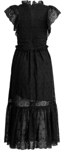 Veronique Embroidery Flutter Slv Dress - Black