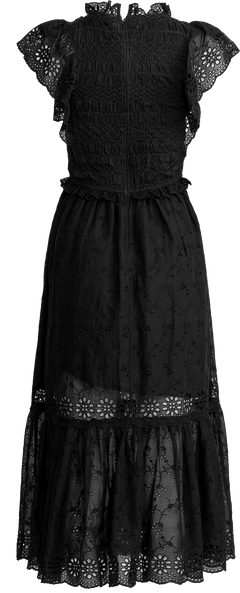 Veronique Embroidery Flutter Slv Dress - Black