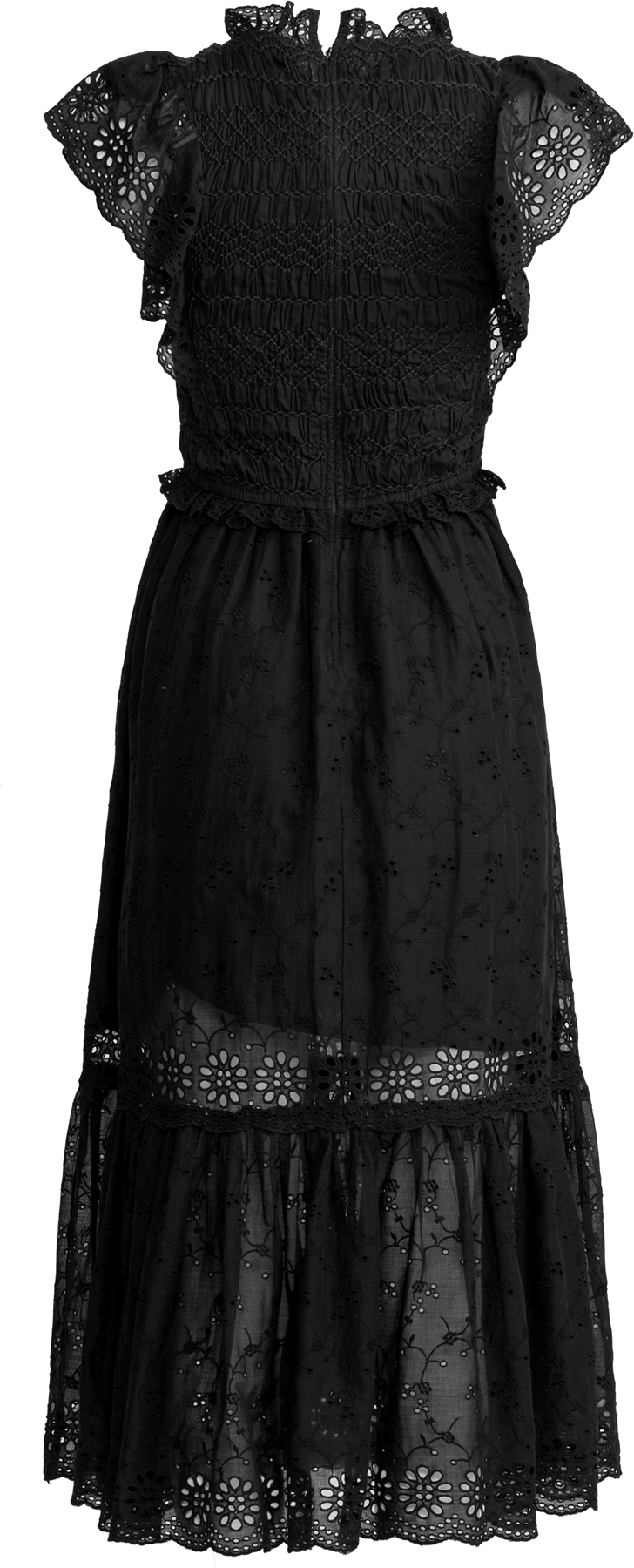 Veronique Embroidery Flutter Slv Dress - Black