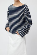 Breton Boatneck Longsleeve - Navy Cream Stripe