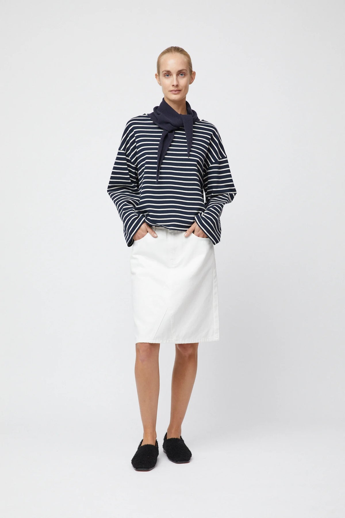 Breton Boatneck Longsleeve - Navy Cream Stripe