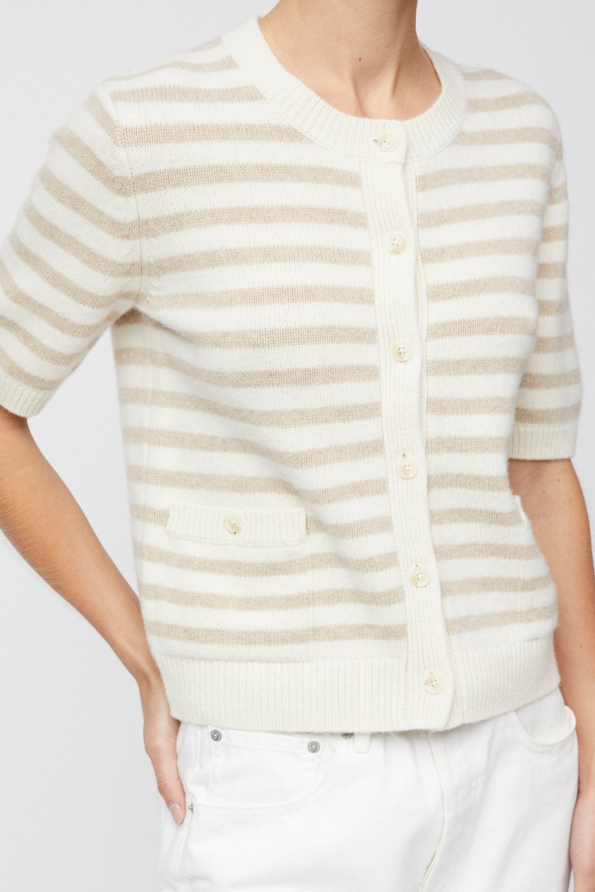 Toulouse Cardigan Tee - Linen Snowflake Stripe