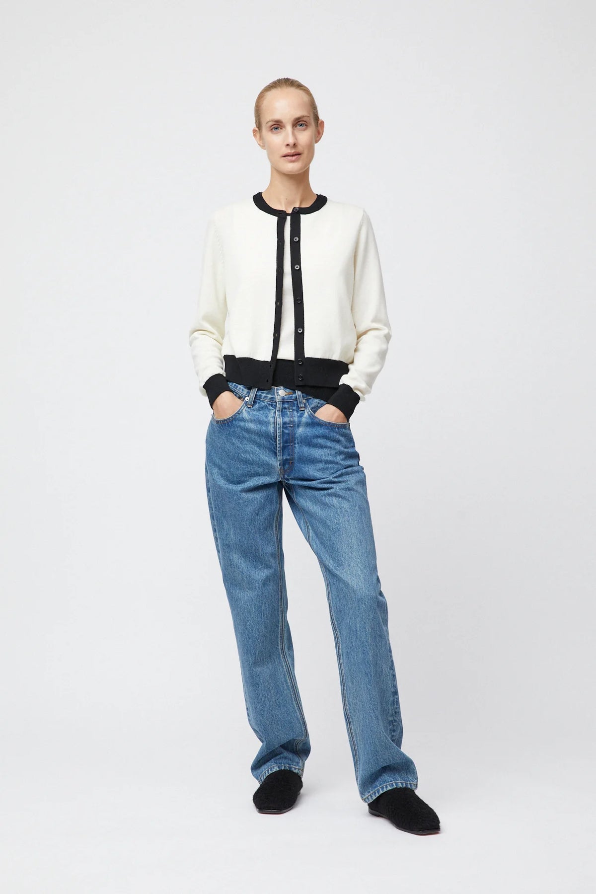 Classic Merino Kofta - Cream Black