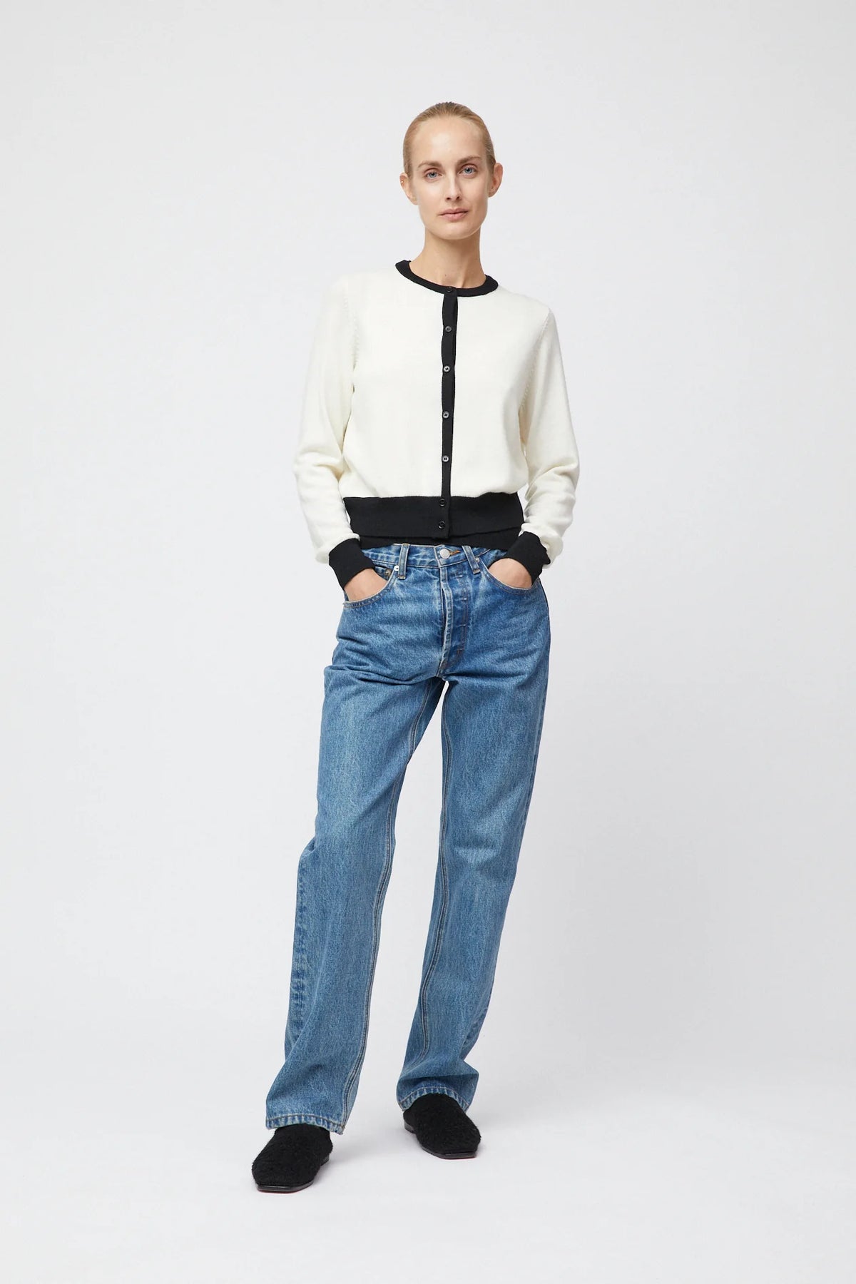 Classic Merino Kofta - Cream Black