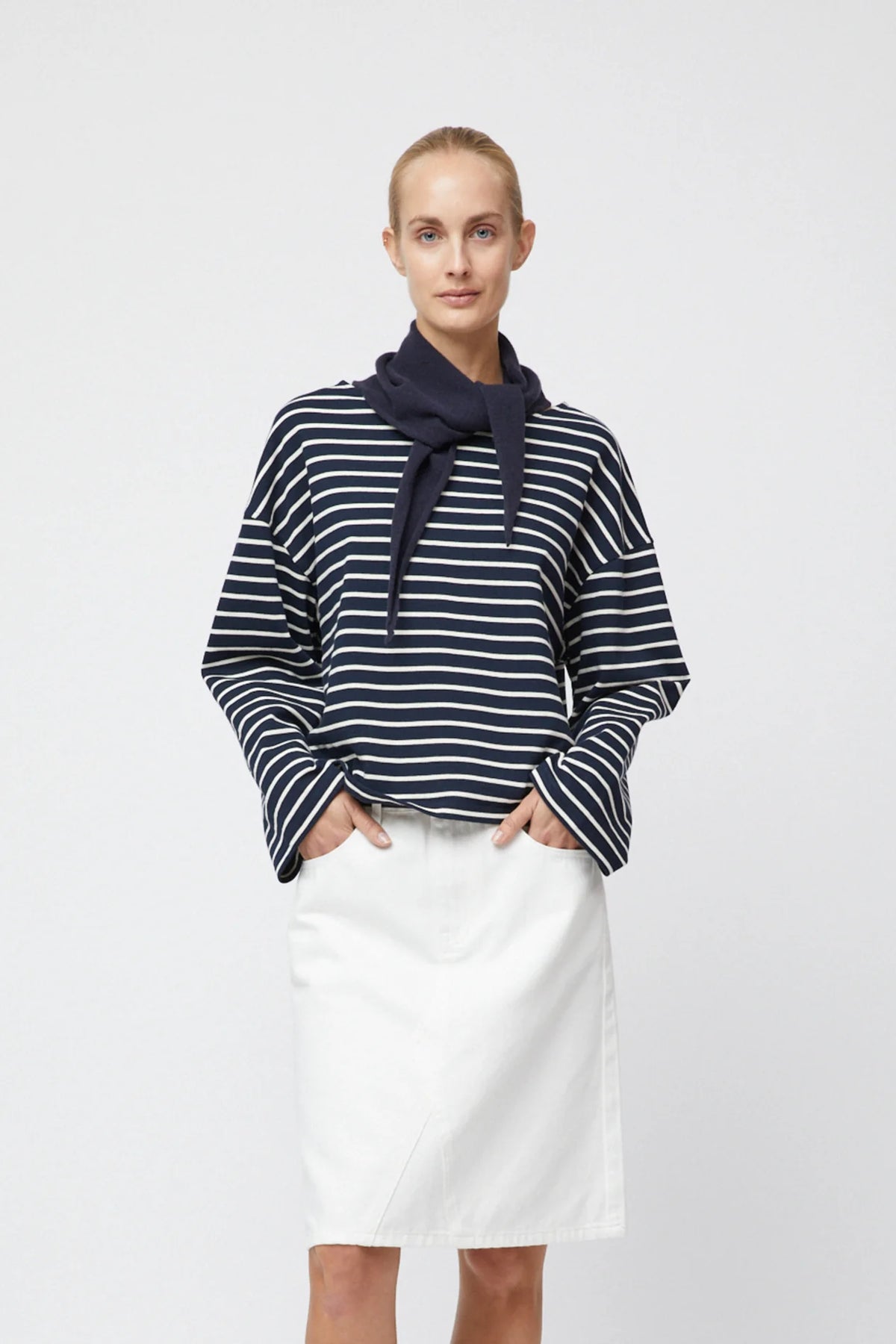 Breton Boatneck Longsleeve - Navy Cream Stripe