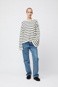 Cape Cod Cotton Sweater - Cream Black Stripe