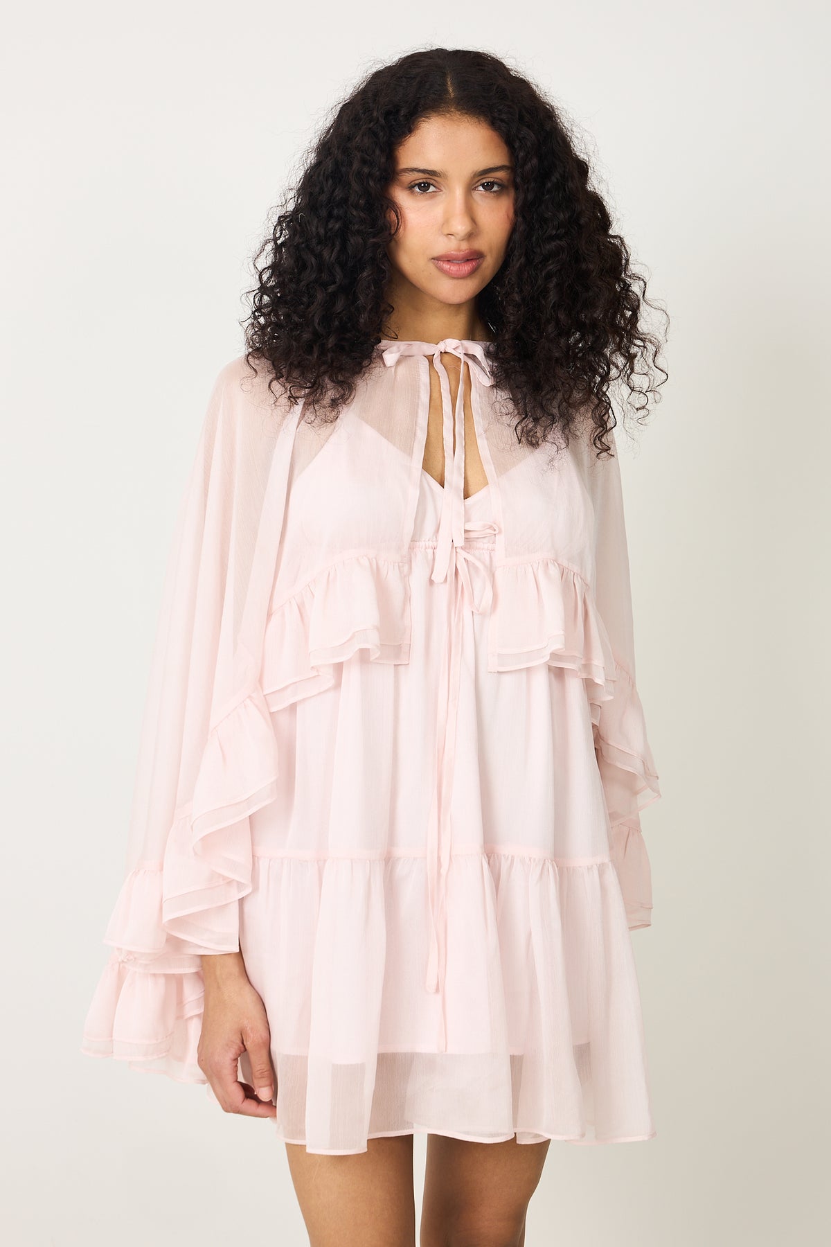 Margo Chiffon Cape Dress - Light Pink
