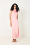Lola Satin Halter Maxi Dress - Coral
