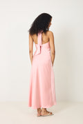 Lola Satin Halter Maxi Dress - Coral