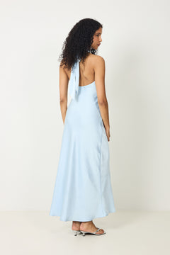 Lola Satin Halter Maxi Dress - Light Blue