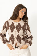 Anni Argyle Knit Cardigan - Brun
