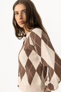 Anni Argyle Knit Cardigan - Brun