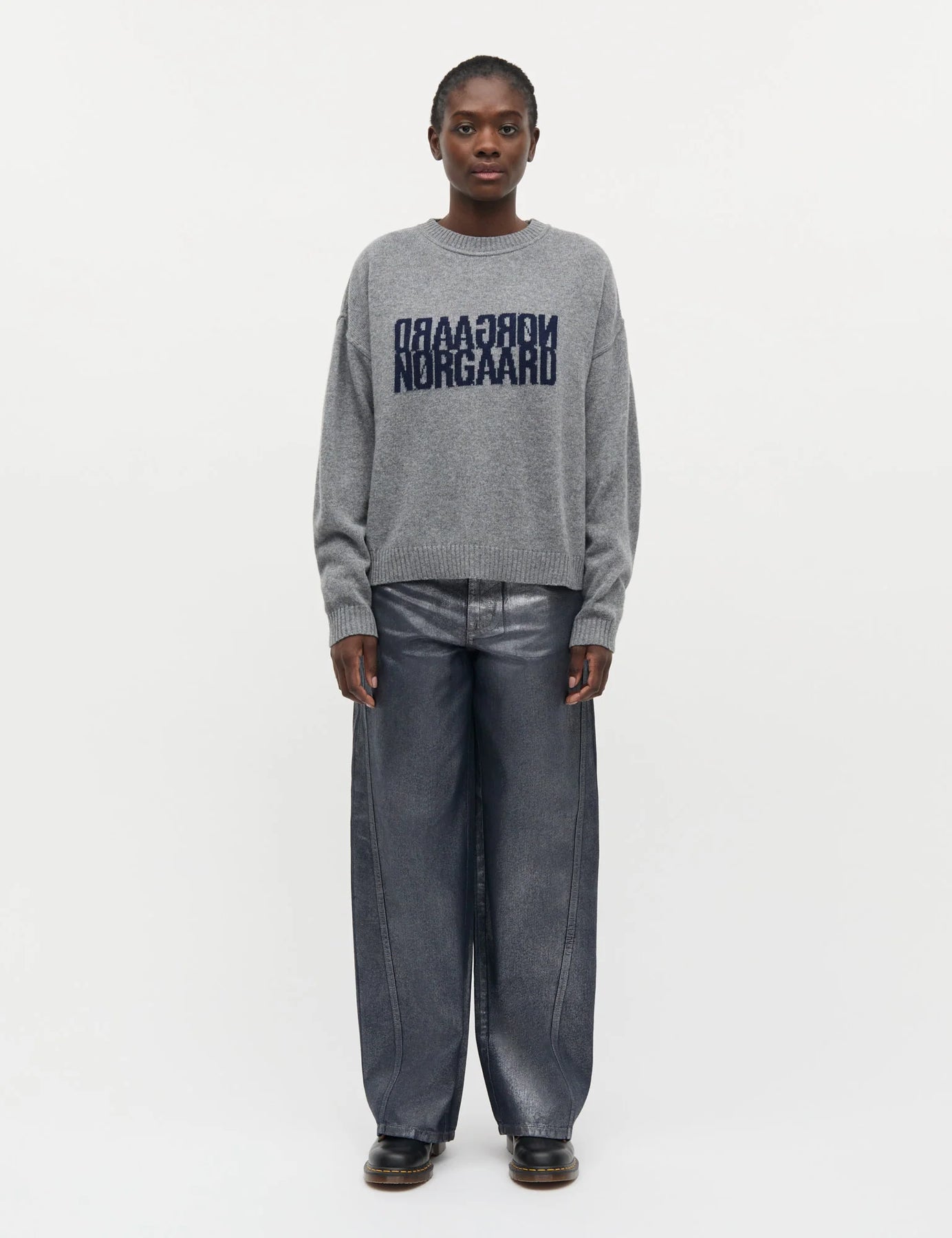 Yota Knit Tilona Sweater - Mid Grey Melange/Parisian Night