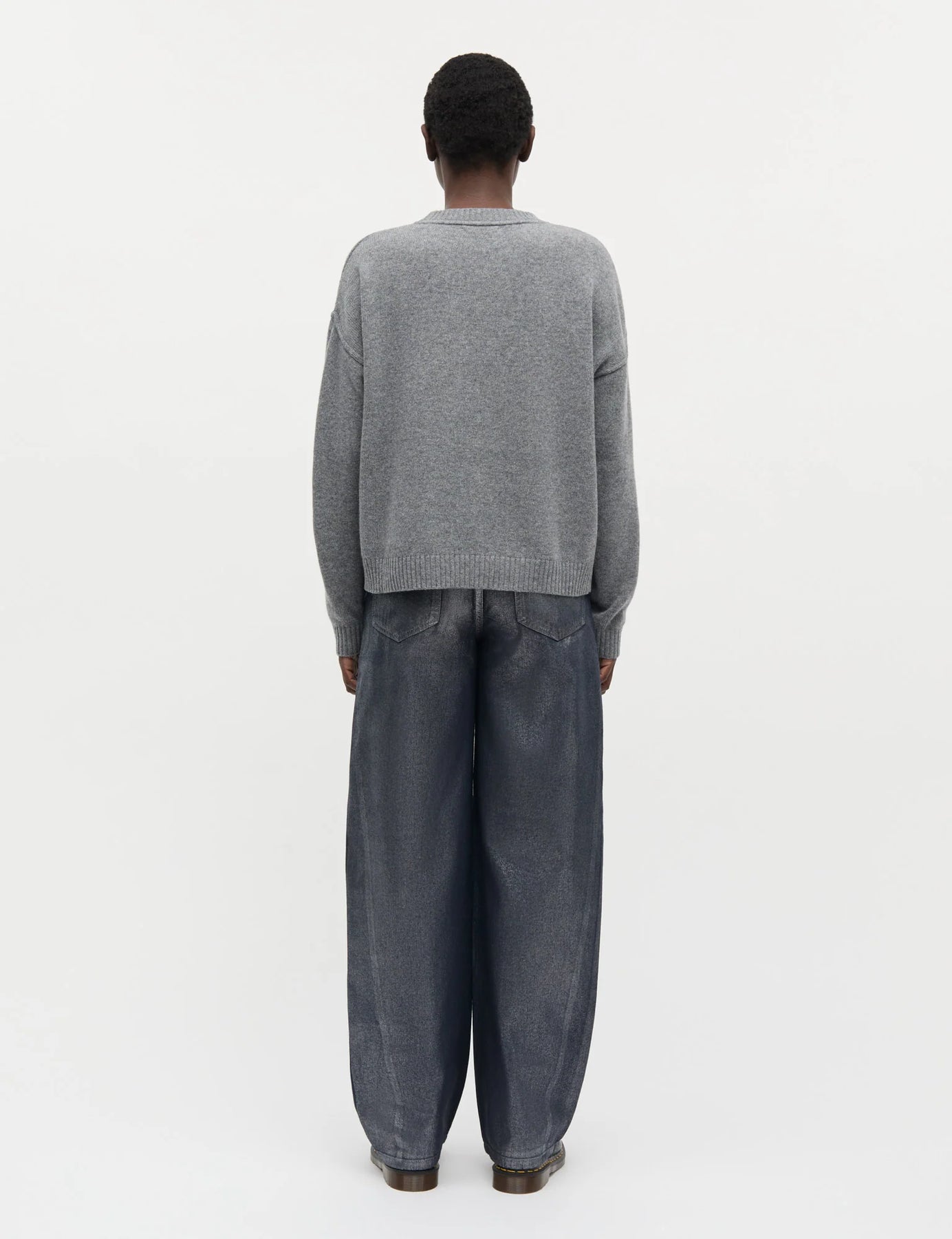 Yota Knit Tilona Sweater - Mid Grey Melange/Parisian Night