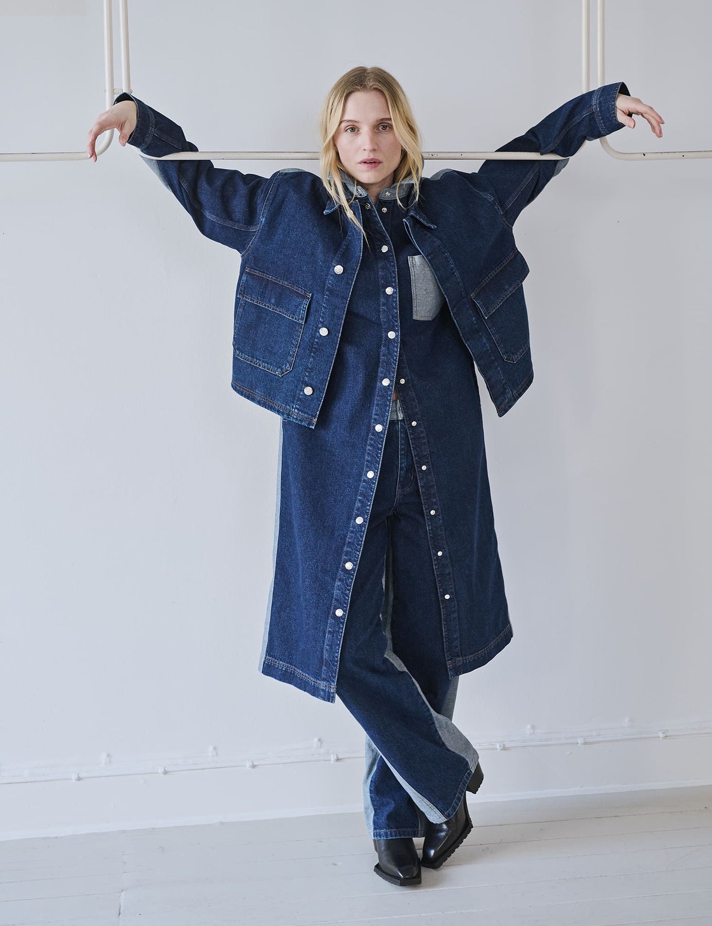 Luke Denim Solar Jacket Block - Mid Blue Denim