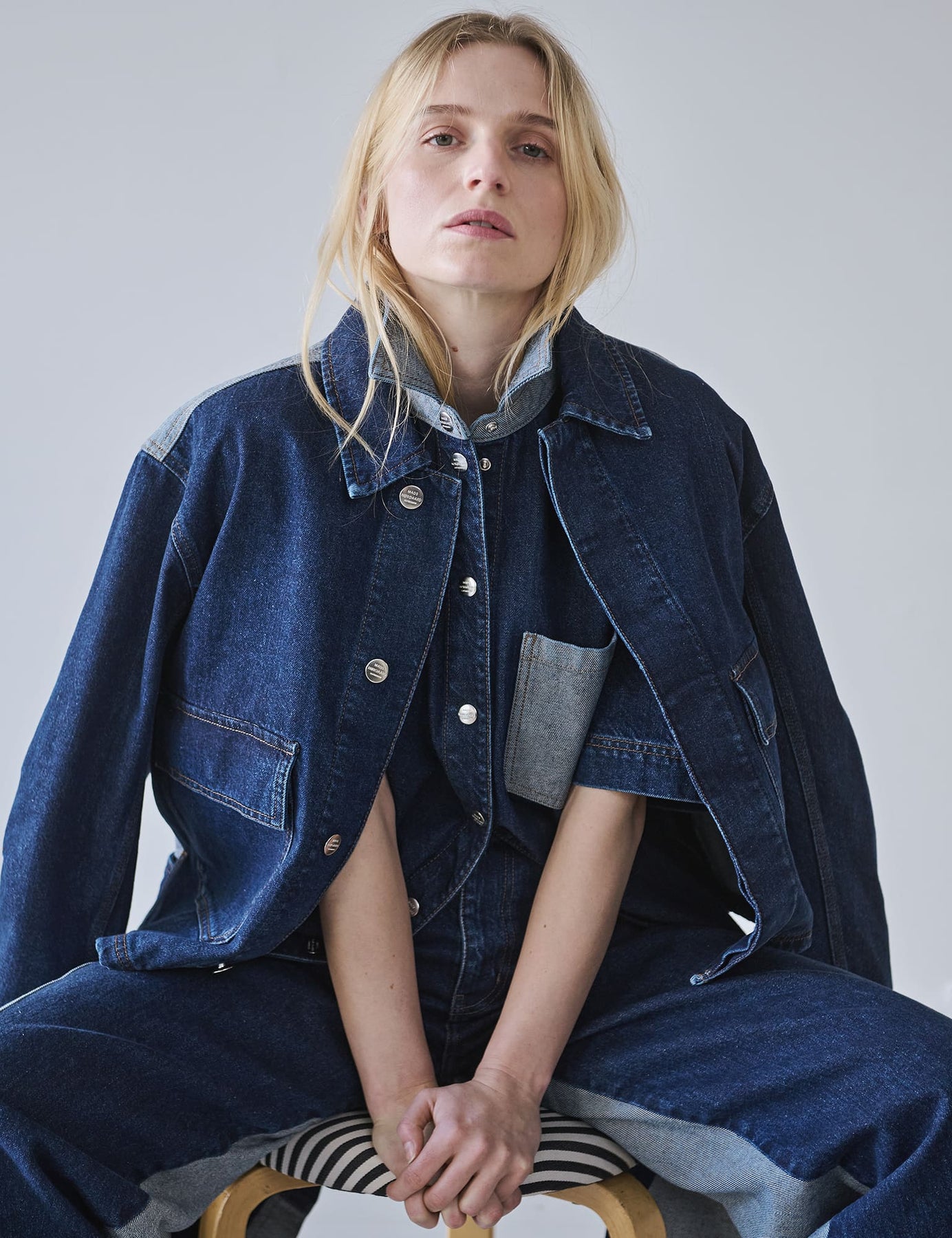 Luke Denim Solar Jacket Block - Mid Blue Denim