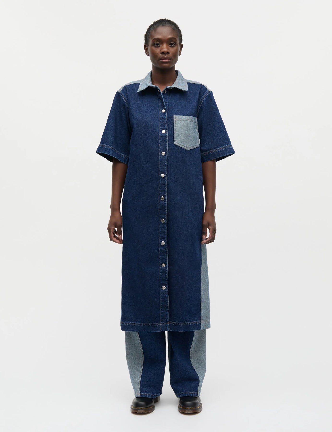 Luke Denim Viola Dress Block - Mid Blue Denim