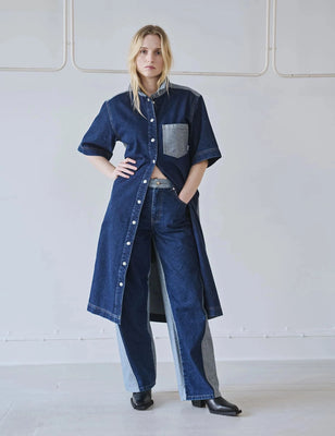 Luke Denim Viola Dress Block - Mid Blue Denim
