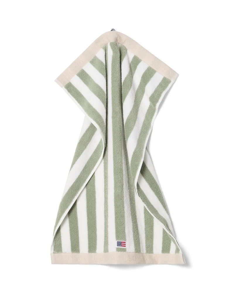 Block Striped Handduk 30x50 - Vintage Green/White/Moonbeam
