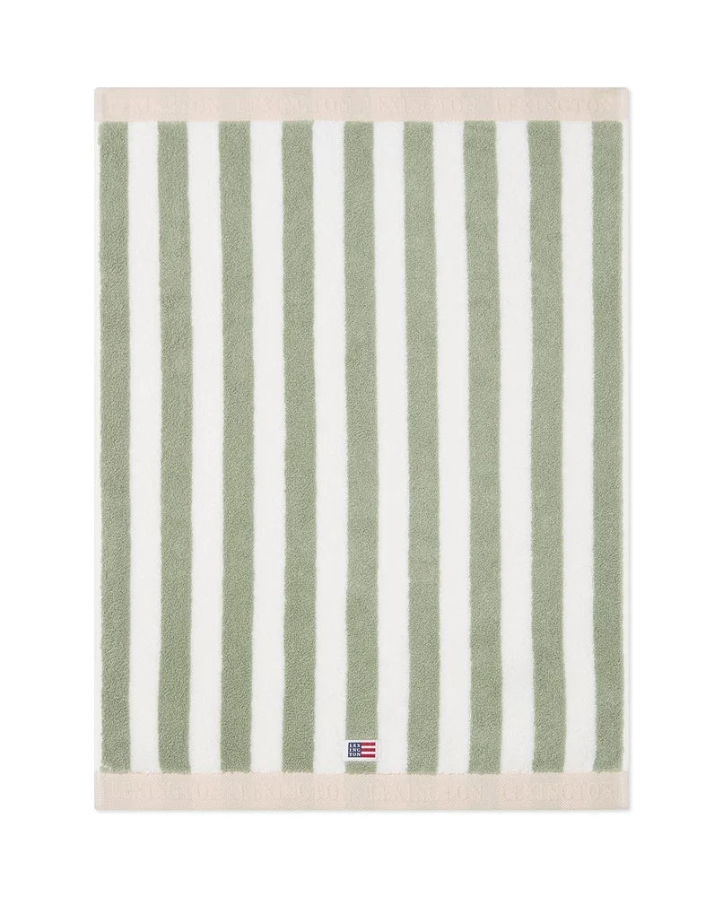 Block Striped Handduk 30x50 - Vintage Green/White/Moonbeam