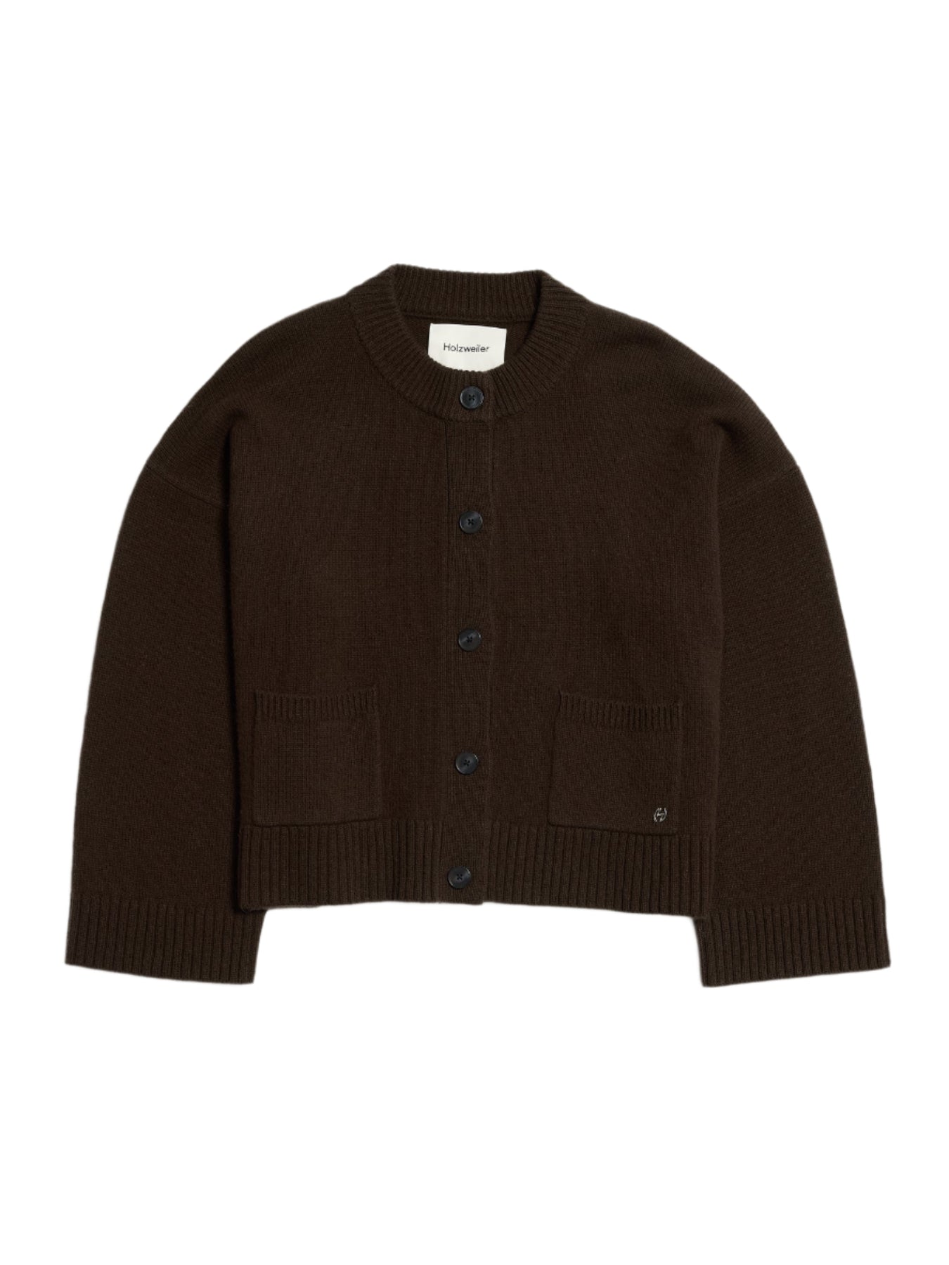 W. Wool Wide Cardigan - Mörkbrun