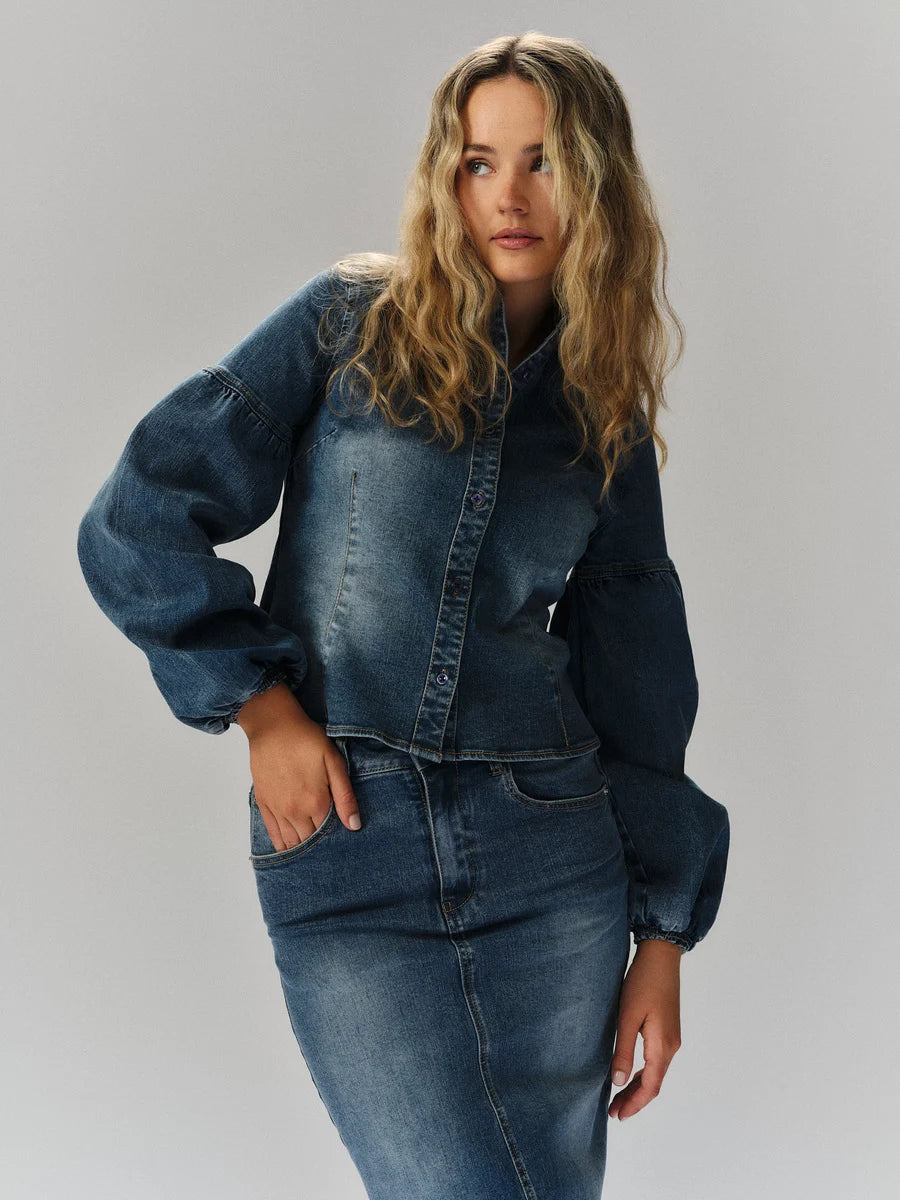 Janne Blue Denim Blus - Blå Denim