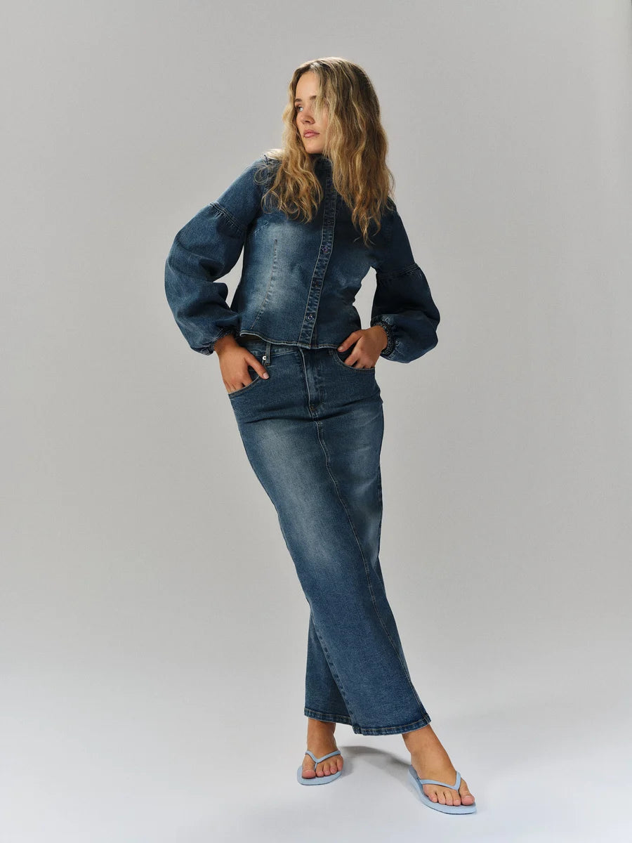 Janne Blue Denim Blus - Blå Denim